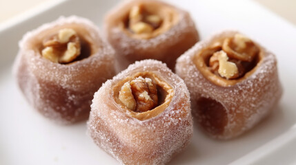Delicious Japanese sweets with walnuts inside. Perfect for a gourmet dessert experience.