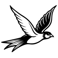 Fototapeta premium Elegant black silhouette of a swallow in flight with detailed wings and tail
