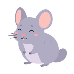 Fototapeta premium Charming grey cartoon chinchilla with a sweet smile and large round ears.