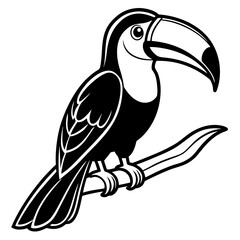 Obraz premium Stylized toucan perched on a branch with bold black and white silhouette