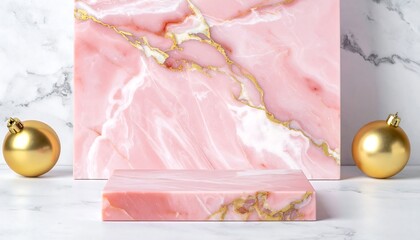 Pink and Gold Luxury Marble Product Stand, Limestone Background