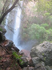 Calvillo, Aguascalientes, Mexico Los Huenchos Waterfall in Lush Green Mountain Canyon Landscape