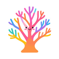 Obraz premium Cheerful Cartoon Coral with Colorful Branches and Smiling Face