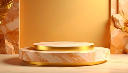 Pink and Gold Luxury Marble Product Stand, Limestone Background