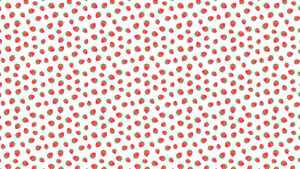 A seamless pattern of scattered strawberries on a white background in a repeating arrangement