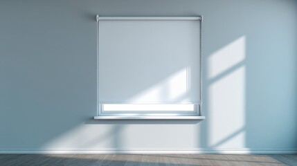 Sunlight streams into a minimalist room, illuminating a white roller shade on a window