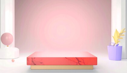 Pink and Gold Luxury Marble Product Stand, Limestone Background