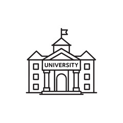 Classic university building facade with columns and flag illustration