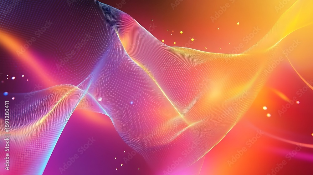 Poster abstract digital wave background with colorful light effects and particles
