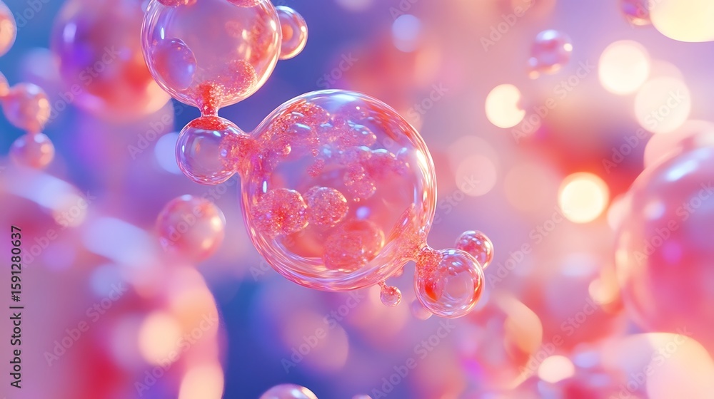Aufkleber exploring spherical abstract forms with pink and purple hues floating around