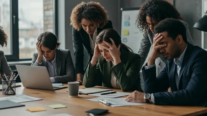 Business team looking stressed and disappointed during a meeting with hands on heads - Powered by Adobe