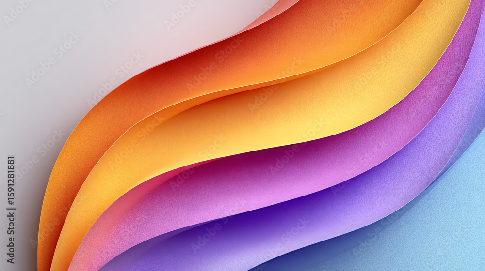 Poster wavy rainbow color paper abstract background with bright gradient layers textured surface. creative 