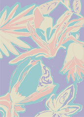 Exotic hand drawn flowers, seamless patterns with floral for fabric, textiles, clothing, wrapping paper, cover, banner, home decor, abstract backgrounds.