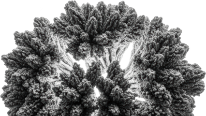 Close up textured view of microscopic coral structure with complex branching patterns transparent background