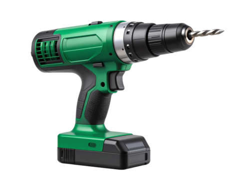 Electric Green Cordless Drill Tool with Bit Transparent Cutout - Powered by Adobe