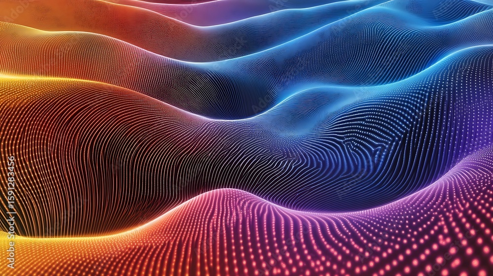 Poster abstract wavy landscape with dot grid surface in colorful gradient
