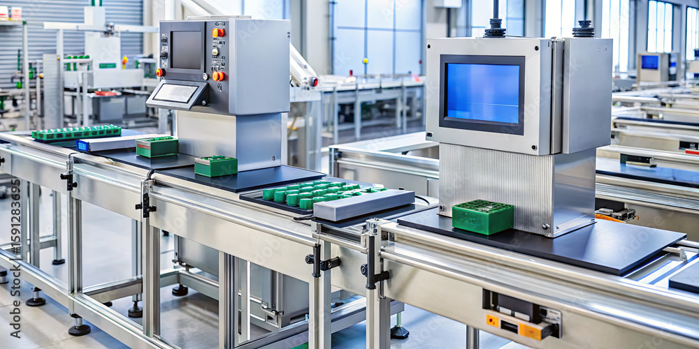 Poster a clean and efficient production line showcases machinery sorting and processing green electronic co