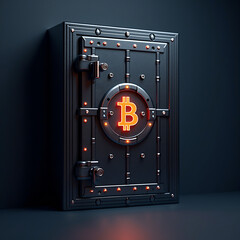 Secure crypto vault with blockchain symbols and encrypted nodes, visualizing protection and data integrity in digital finance