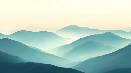 Obraz premium Scenic Mountain Range Layers with Foggy Landscape in Soft Hues