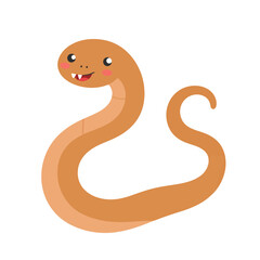 Fototapeta premium Cute brown cartoon snake with a happy smile, rosy cheeks, and tiny fangs.