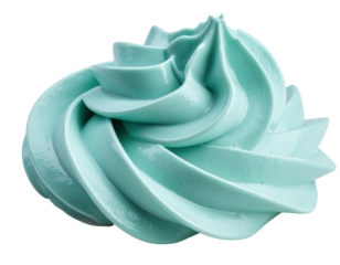 A smooth, swirled dollop of light blue frosting with a creamy texture and defined ridges in a decorative peak shape.