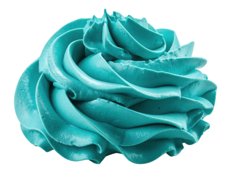 A swirl of smooth, creamy, bright blue frosting with detailed ridges and folds, showcasing a rich and textured appearance.
