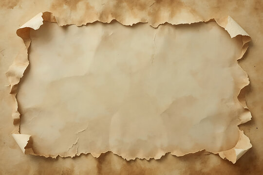 Torn Parchment Edges Revealing Layers of Soft Ombré Tones from Burnt Sienna to Faded Cream, Each Crinkled and Aged Like an Ancient Scroll, AI-generated - Powered by Adobe