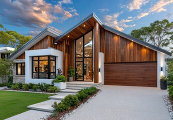 Modern timber cladding on the exterior of an Australian home, featuring dark brown wood with white accents
