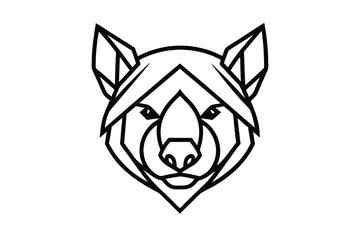 Geometric depicts a wolf head formed with bold black lines on white