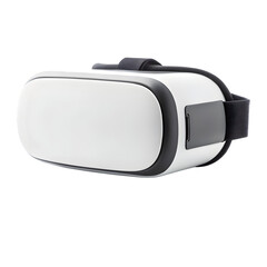 A white virtual reality headset with a black strap and accents, isolated on a transparent background