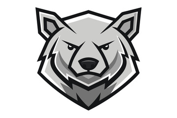 Intensely focused bear head in monochrome with sharp, vectorstyle design is depicted