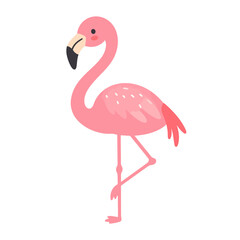 Obraz premium Adorable pink flamingo character in a classic one-legged pose, with a curved neck and cute expression.