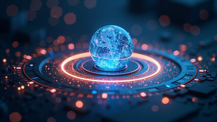 Hyperreal floating AI crystal surrounded by glowing data rings representing model weights in orbital balance with sci-fi space background, symbolizing intelligence, computation, and precision logic