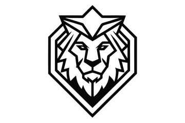 Bold geometric lion head with stylized mane is inside diamond crest outline
