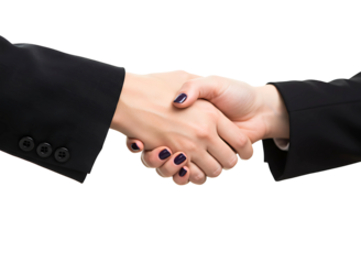 Two business professionals shaking hands in agreement isolated on transparent background