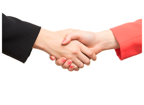 Two business professionals shaking hands in agreement isolated on transparent background
