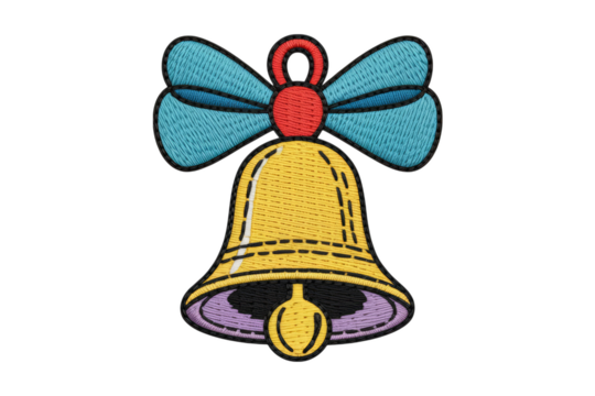 Yellow bell blue bow red accent ribbon