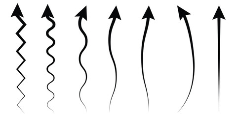 Set of different arrows. Curved and Zigzag Upward Arrow Vector Set. Directional Growth and Progress Icons. EPS vector illustration