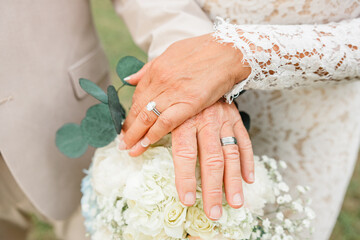 Bride and Groom Holding Hands with Wedding Rings in Punta Gorda,