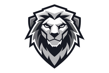 Monochrome lion head framed within a sharp shield, presenting an iconic bold style © Dipta