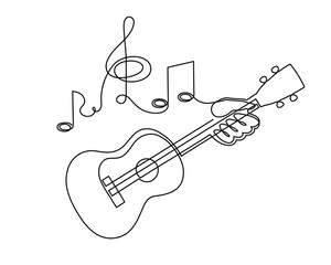 Hand playing ukulele musical concept one line art, hand-drawn playing Hawaiian string instrument drawing continuous contour. Acoustic small guitar outline melody minimalist symbol. Editable stroke. 