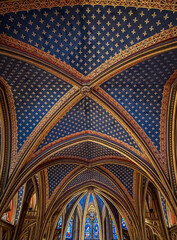 Gothic interior of Sainte Chapelle chapel in Paris, France.