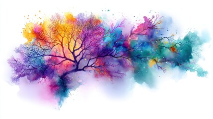 Fototapeta premium Colorful Watercolor Tree Painting Abstract Art