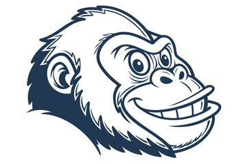 Cartoon gorilla head showcases a cheerful expression with dark blue lines