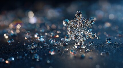 Intricate snowflake on dark blue background
