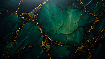 Green and Gold Marble Texture Abstract Background, Striking Teal and Golden Vein Marble Decorative Surface for Luxury Decor