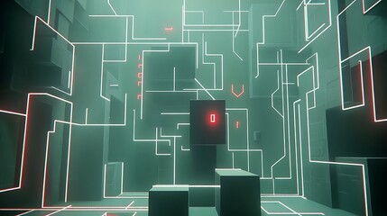 Futuristic maze with glowing circuits