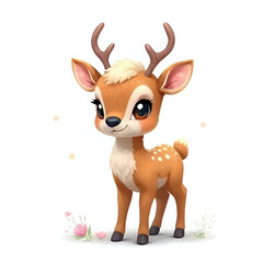 Cute and Adorable Fluffy Deer Isolated on White Background
