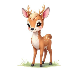 Cute and Adorable Fluffy Deer Isolated on White Background