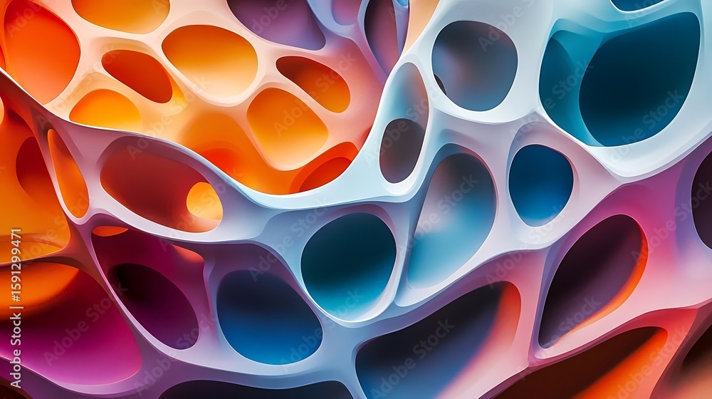 Poster abstract interconnected structure with vibrant colors and smooth rounded shapes